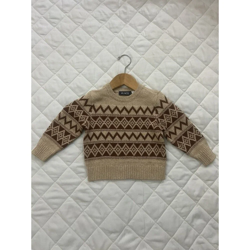 The Children’s Place Fair Isle Knit Sweater Toddler 18-24M Beige Brown New